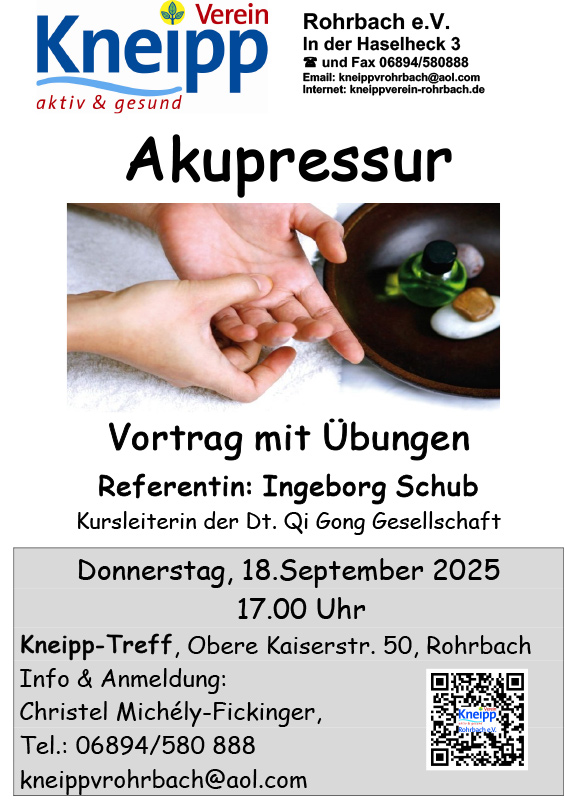 Vortrag Akupressur Kneipp-Verein Rohrbach (Saar)