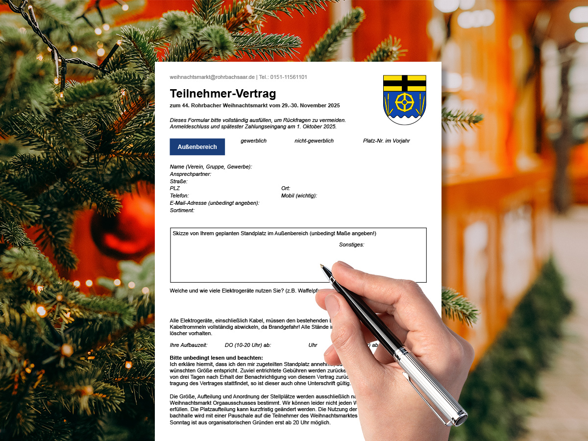 Anmeldung zum Rohrbacher Weihnachtsmarkt