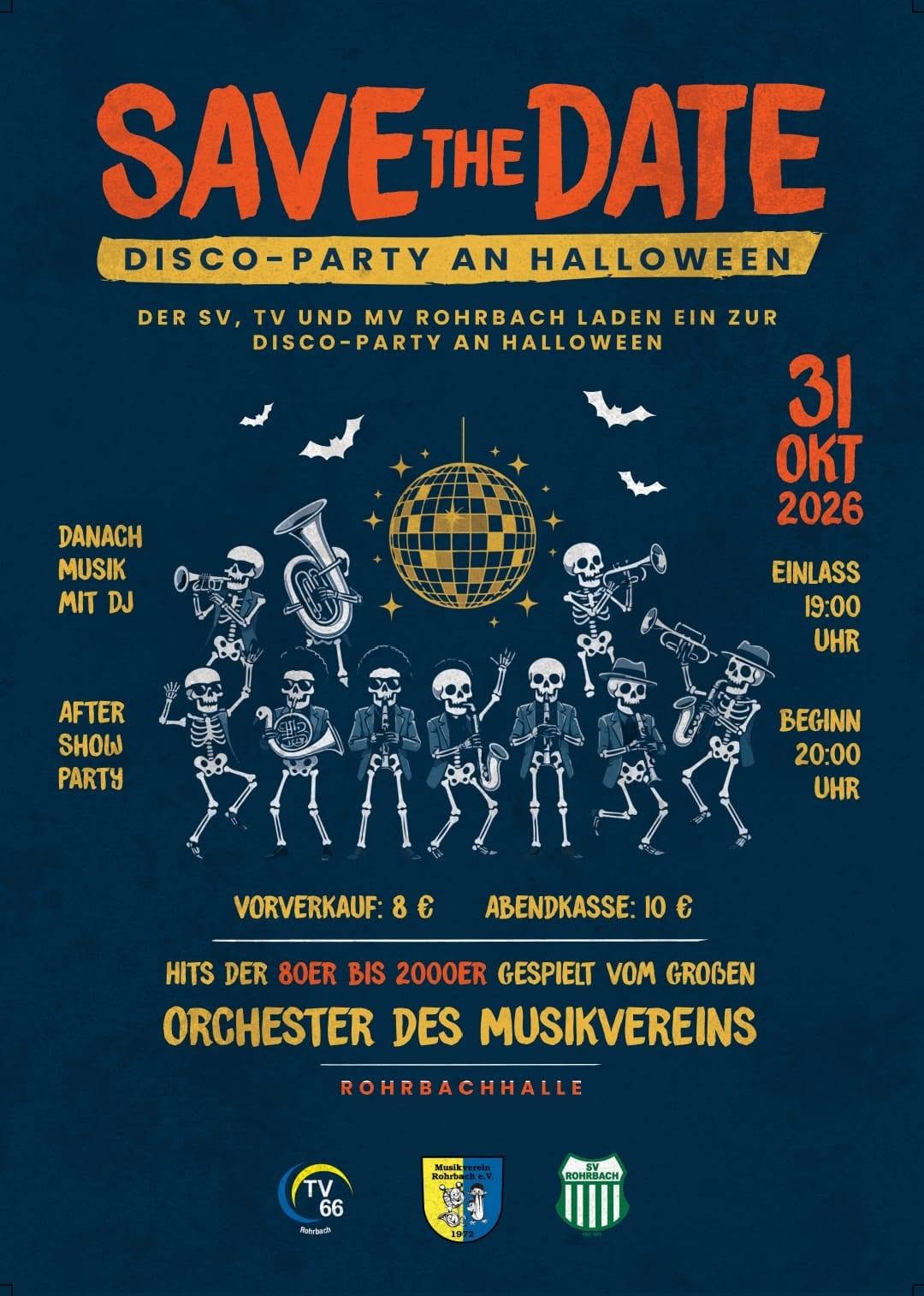 Disco-Party an Halloween 2026 in Rohrbach (Saar)