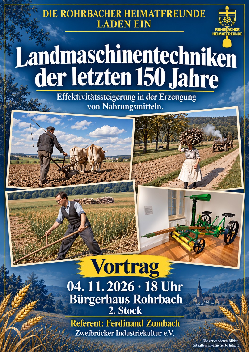 Plakat zum Vortrag "Landmaschinentechniken der letzten 150 Jahre"
