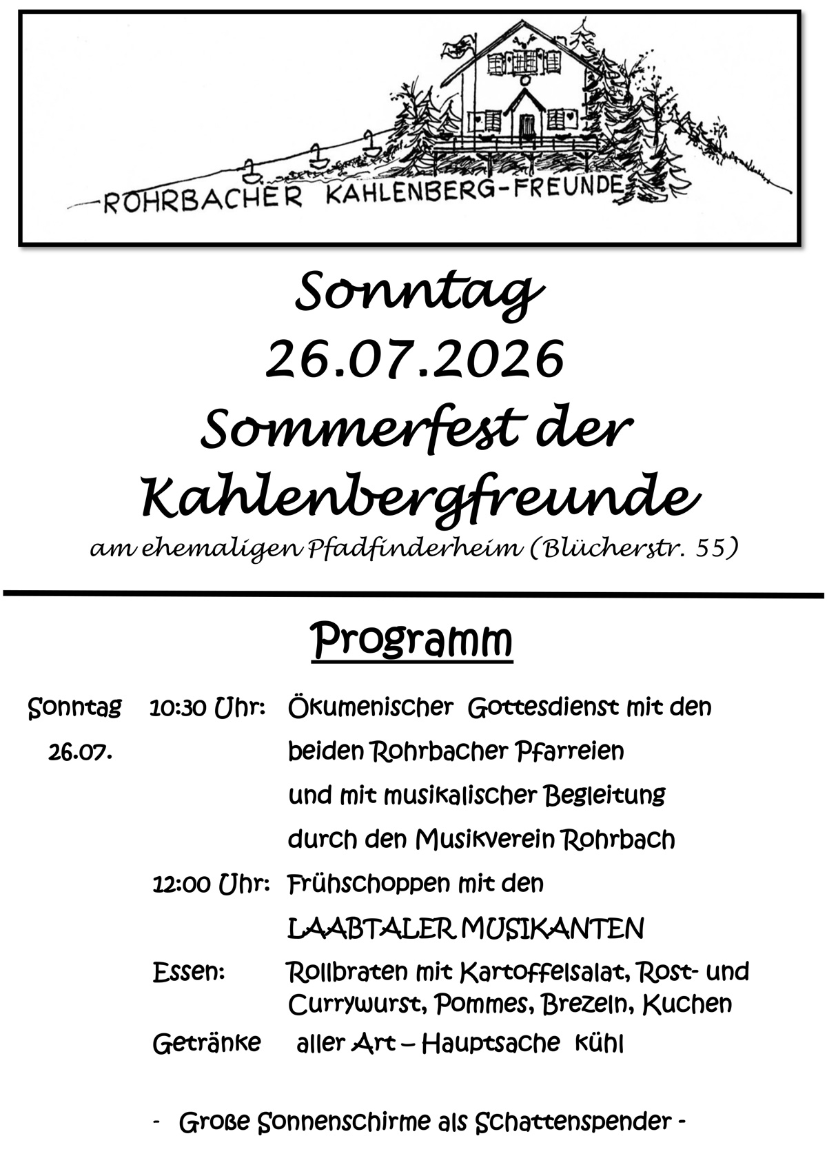 Plakat Sommerfest der Kahlenbergfreunde Rohrbach (Saar) 2026